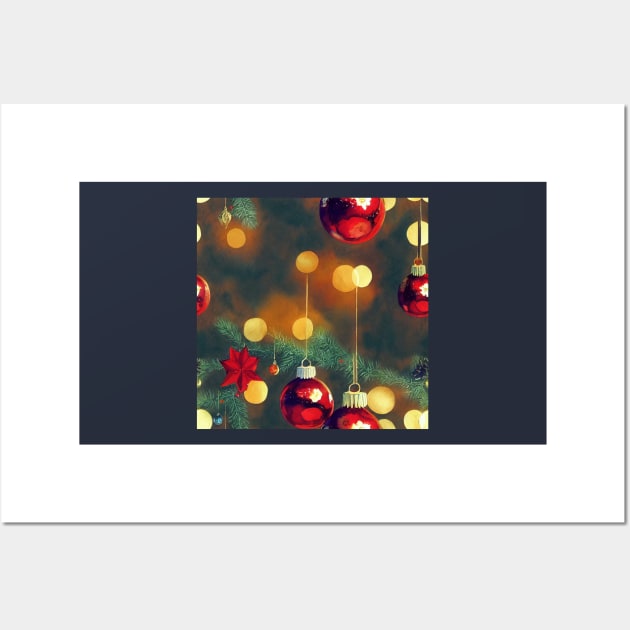 Watercolor Christmas Tree with Ball Ornaments and Lights Bokeh Wall Art by VintageFlorals